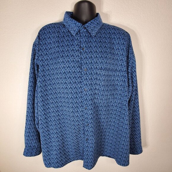 George Mens 2XL Sueded Blue Pattern Long Sleeve Button-Up Shirt - Picture 1 of 8